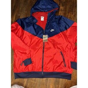 Nike Men’s Full Zip Windbreaker Jacket Red Navy Blue XL New